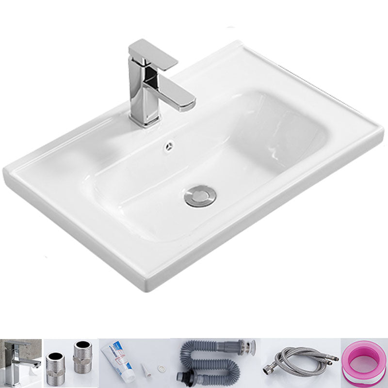 Modern White Bathroom Sink Rectangular Ceramic Bathroom Sink