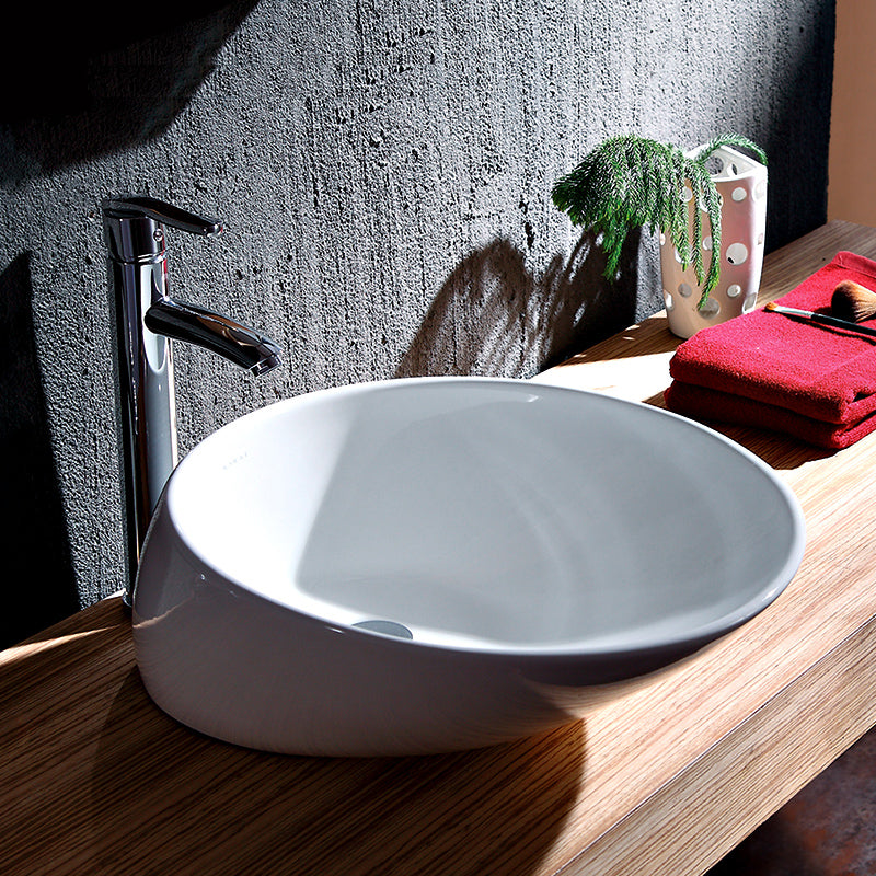 Modern Vessel Bathroom Sink Porcelain Oval with Faucet Vessel Sink