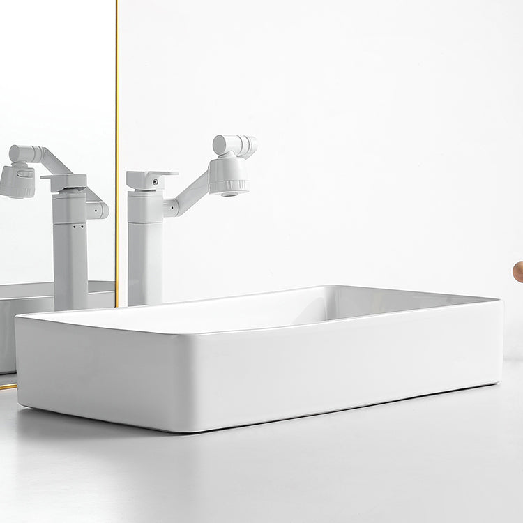 Modern Bathroom Sink Porcelain Solid Color Rectangular Vessel Bathroom Sink