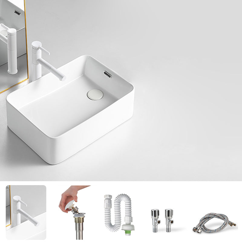 Modern Bathroom Sink Porcelain Solid Color Rectangular Vessel Bathroom Sink