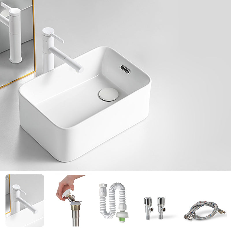 Modern Bathroom Sink Porcelain Solid Color Rectangular Vessel Bathroom Sink