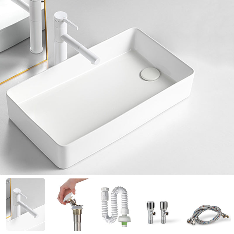 Modern Bathroom Sink Porcelain Solid Color Rectangular Vessel Bathroom Sink