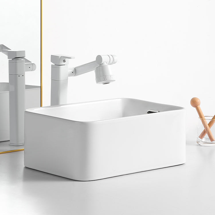 Modern Bathroom Sink Porcelain Solid Color Rectangular Vessel Bathroom Sink