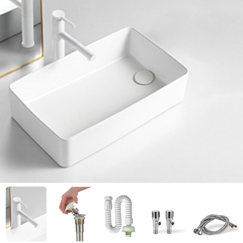 Modern Bathroom Sink Porcelain Solid Color Rectangular Vessel Bathroom Sink