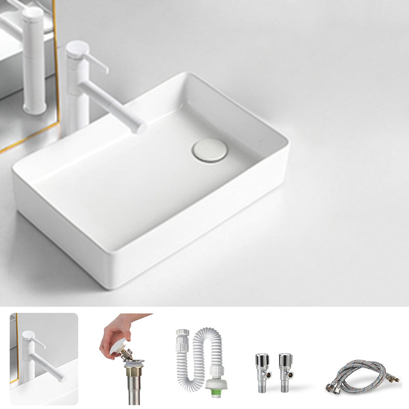 Modern Bathroom Sink Porcelain Solid Color Rectangular Vessel Bathroom Sink
