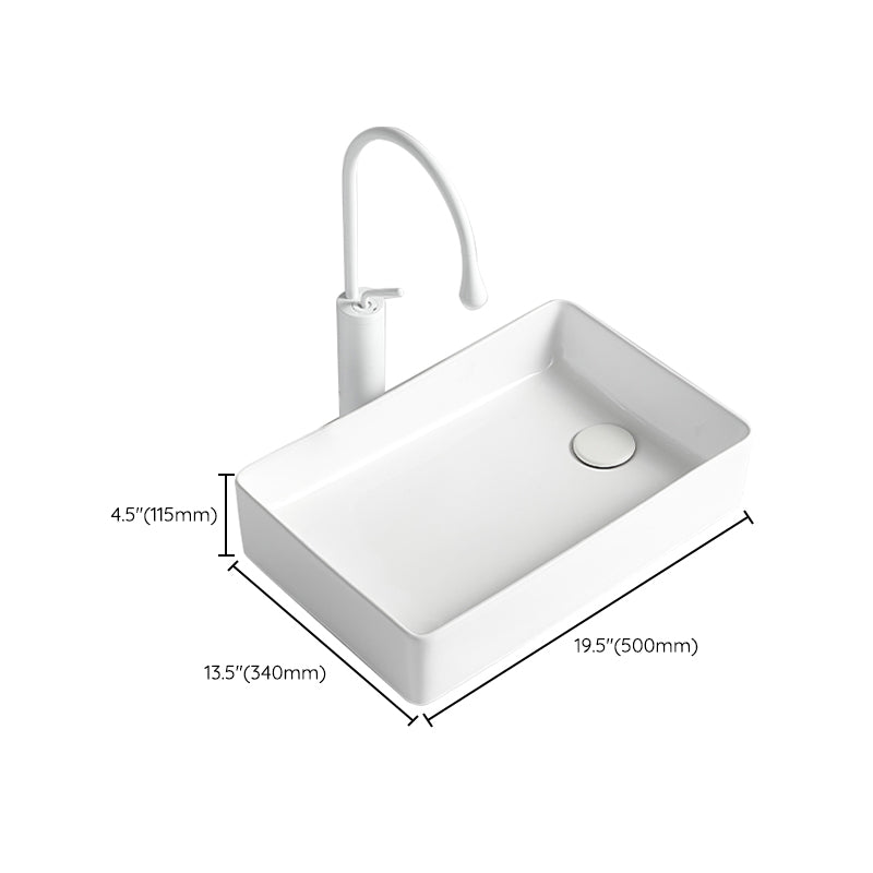 Modern Bathroom Sink Porcelain Solid Color Rectangular Vessel Bathroom Sink