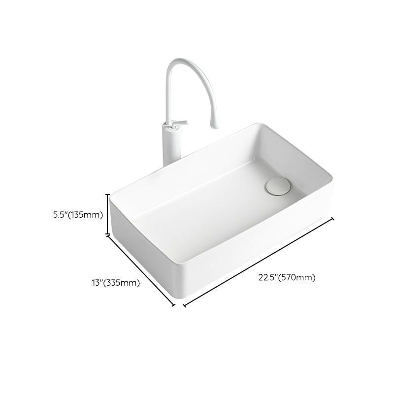 Modern Bathroom Sink Porcelain Solid Color Rectangular Vessel Bathroom Sink