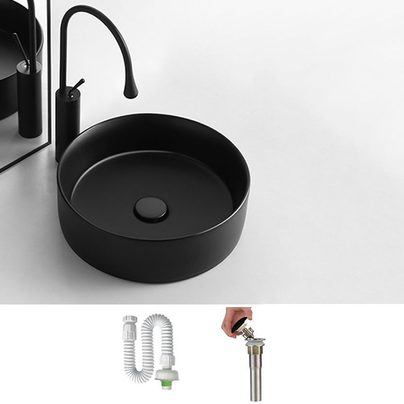 Modern Bathroom Sink Porcelain Round Vessel Sink with Pop-Up Drain