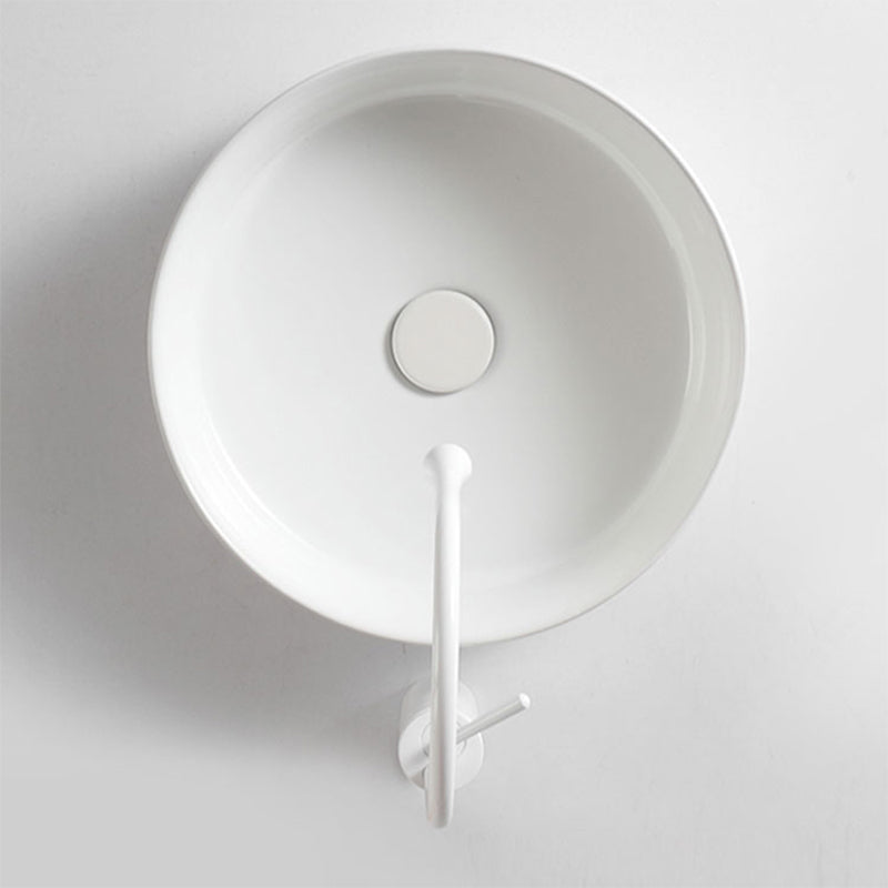 Modern Bathroom Sink Porcelain Round Vessel Sink with Pop-Up Drain