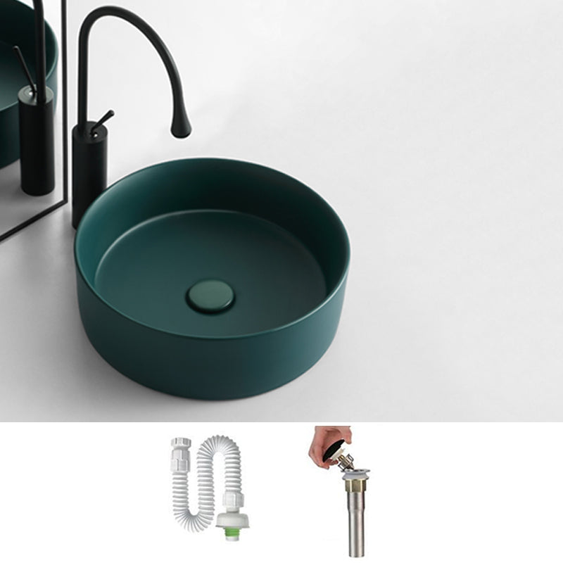 Modern Bathroom Sink Porcelain Round Vessel Sink with Pop-Up Drain