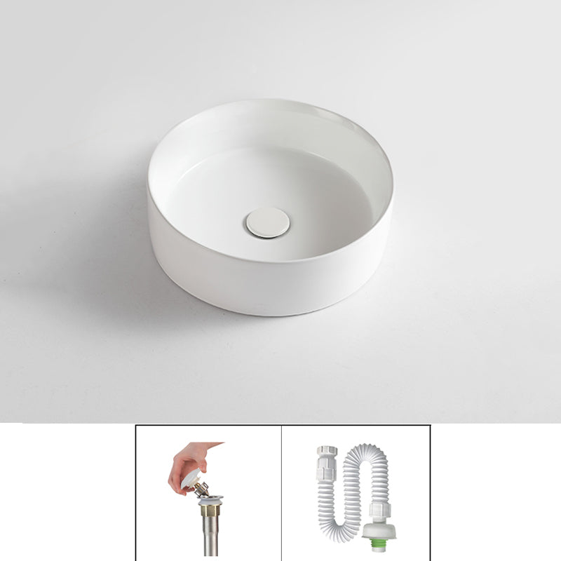 Modern Bathroom Sink Porcelain Round Vessel Sink with Pop-Up Drain