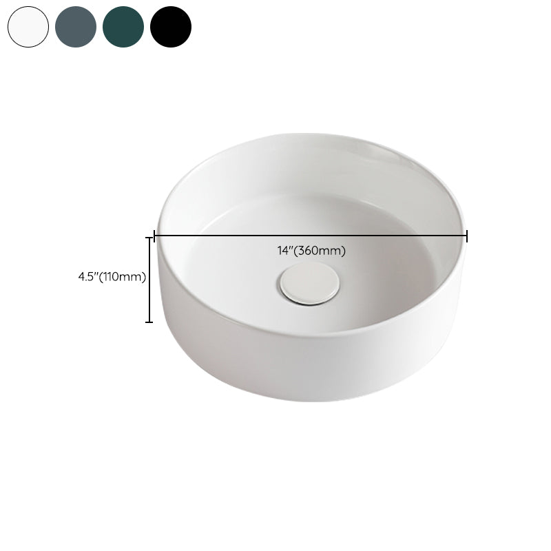 Modern Bathroom Sink Porcelain Round Vessel Sink with Pop-Up Drain