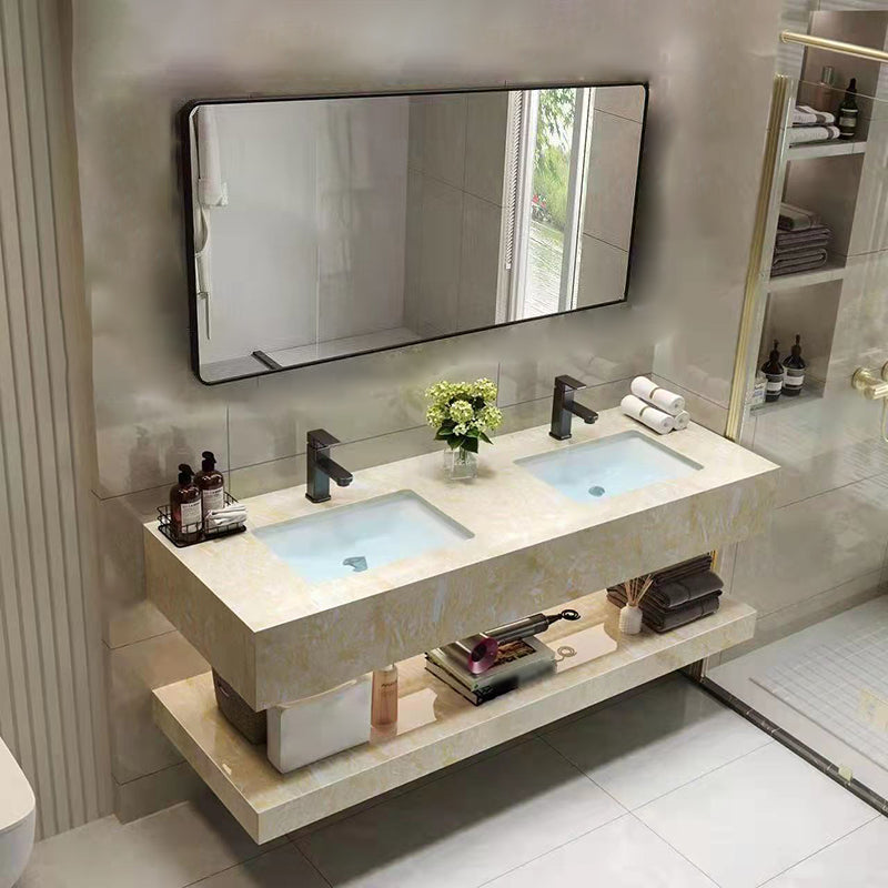 Yellow Stone Bath Vanity Shelving Included Single Sink Wall Mount Vanity Set with Mirror