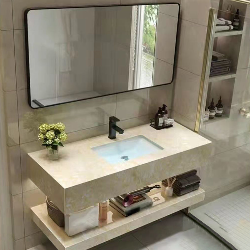 Yellow Stone Bath Vanity Shelving Included Single Sink Wall Mount Vanity Set with Mirror