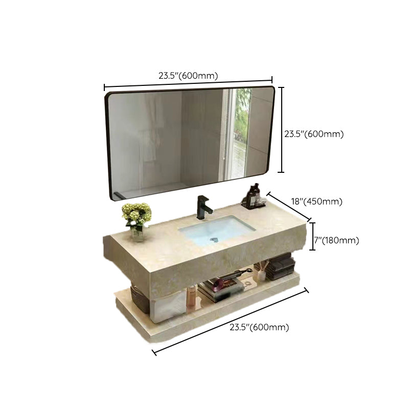 Yellow Stone Bath Vanity Shelving Included Single Sink Wall Mount Vanity Set with Mirror