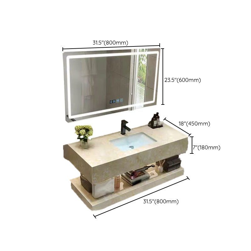 Yellow Stone Bath Vanity Shelving Included Single Sink Wall Mount Vanity Set with Mirror