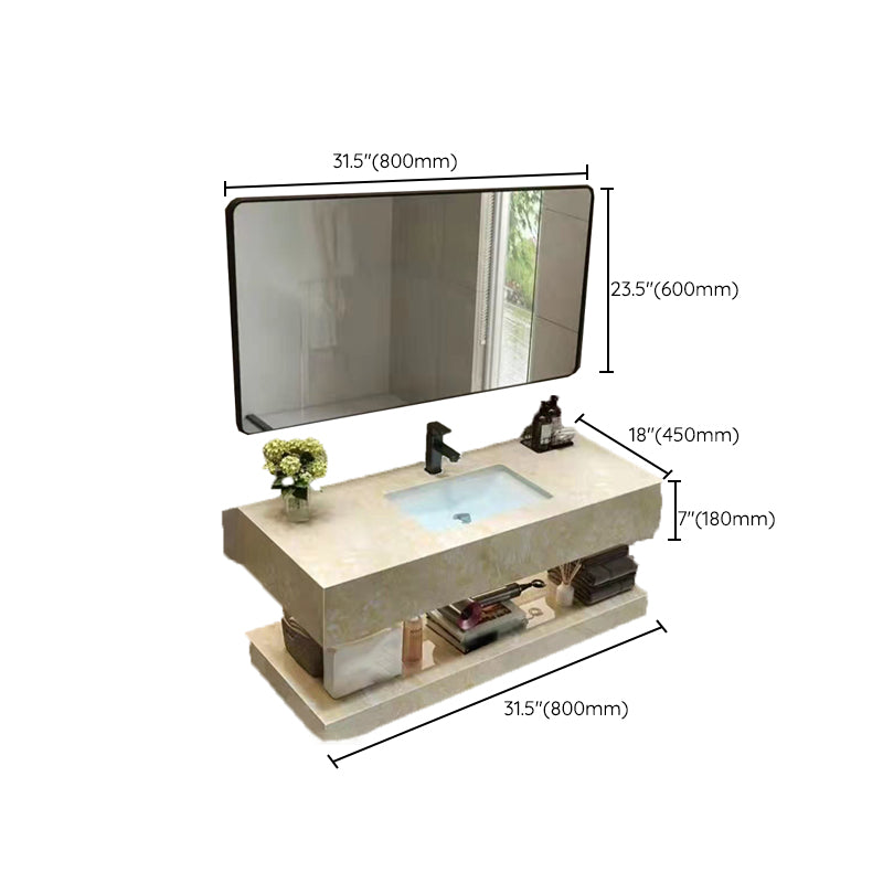 Yellow Stone Bath Vanity Shelving Included Single Sink Wall Mount Vanity Set with Mirror