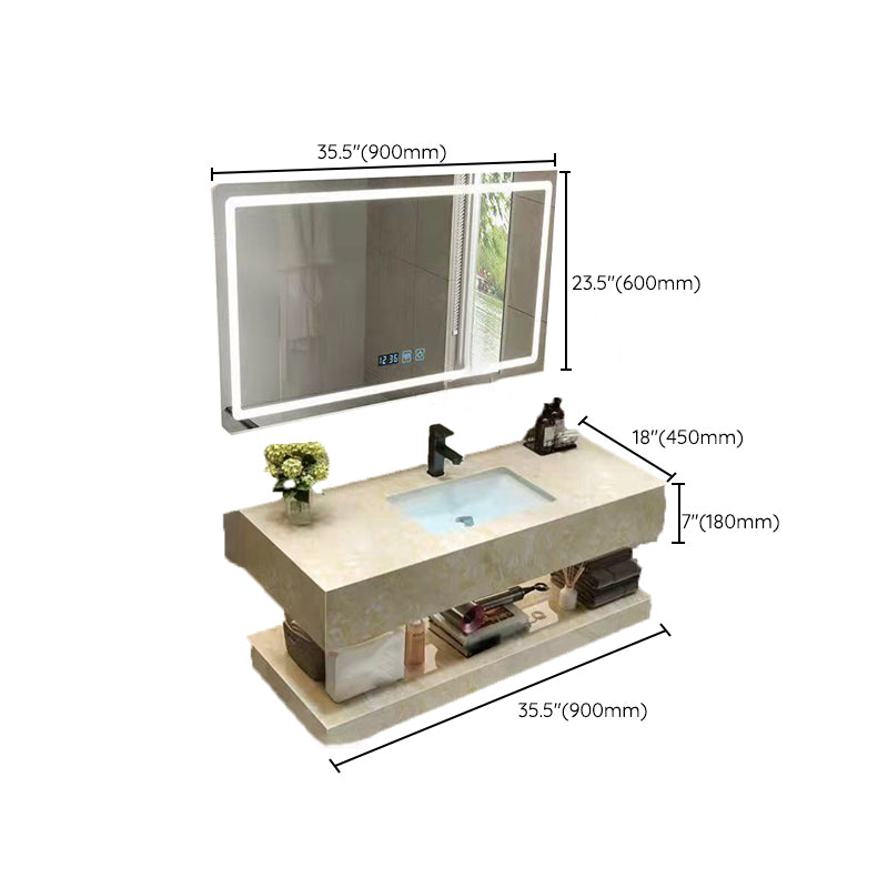 Yellow Stone Bath Vanity Shelving Included Single Sink Wall Mount Vanity Set with Mirror