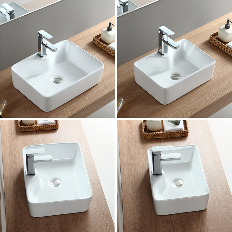 Modern Bathroom Sink Porcelain Rectangular Vessel with Pop-Up Drain