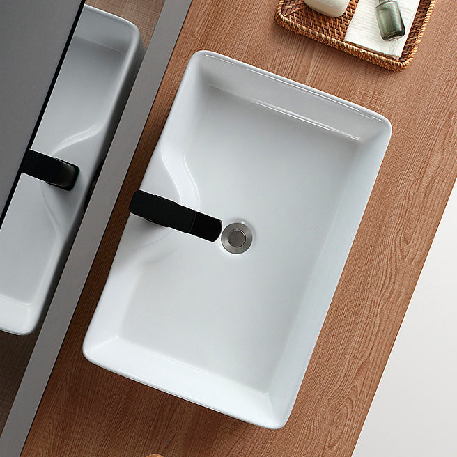 Modern Bathroom Sink Porcelain Rectangular Vessel with Pop-Up Drain