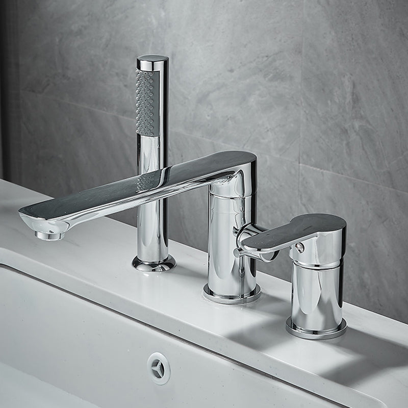 Modern Deck Mounted Freestanding Tub Filler Metal Freestanding Faucet with Handles