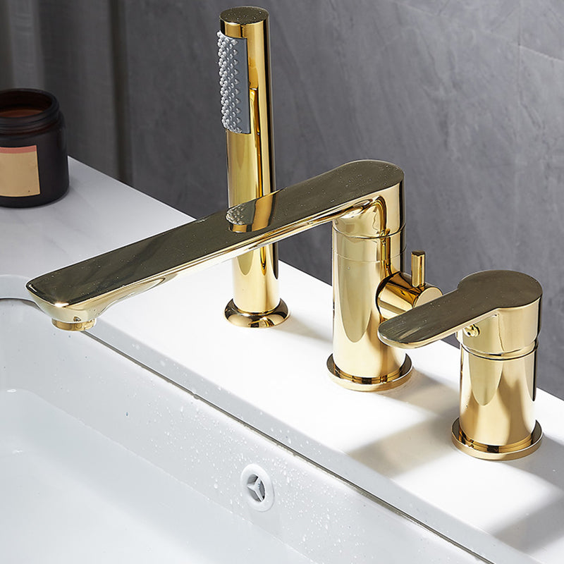 Modern Deck Mounted Metal Freestanding Tub Filler Low Arc Freestanding Faucet with Hose