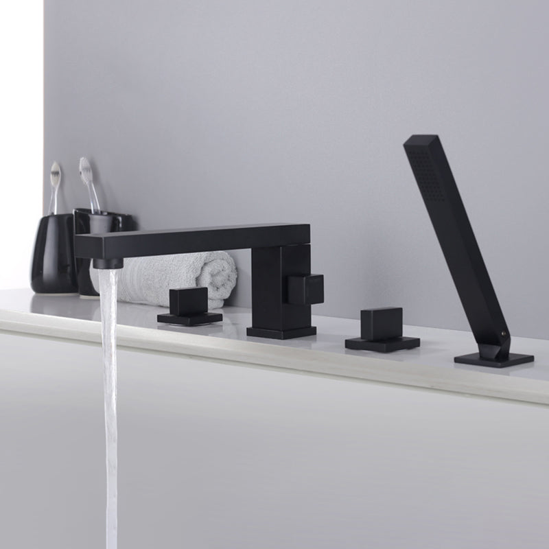 Modern Deck Mounted Metal Freestanding Tub Filler Low Arc Freestanding Faucet in Black
