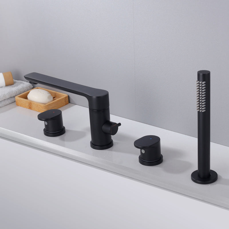 Modern Deck Mounted Metal Freestanding Tub Filler Low Arc Freestanding Faucet in Black
