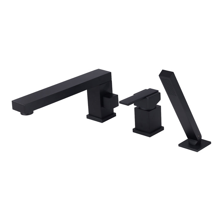 Modern Deck Mounted Metal Freestanding Tub Filler Low Arc Freestanding Faucet in Black