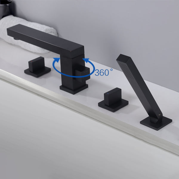 Modern Deck Mounted Metal Freestanding Tub Filler Low Arc Freestanding Faucet in Black