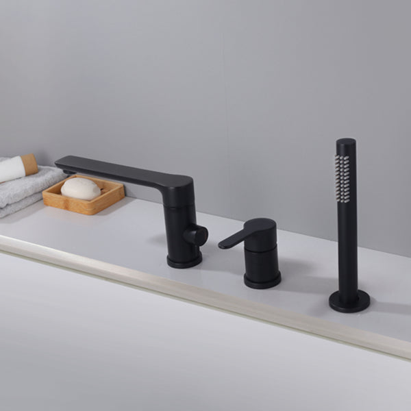 Modern Deck Mounted Metal Freestanding Tub Filler Low Arc Freestanding Faucet in Black