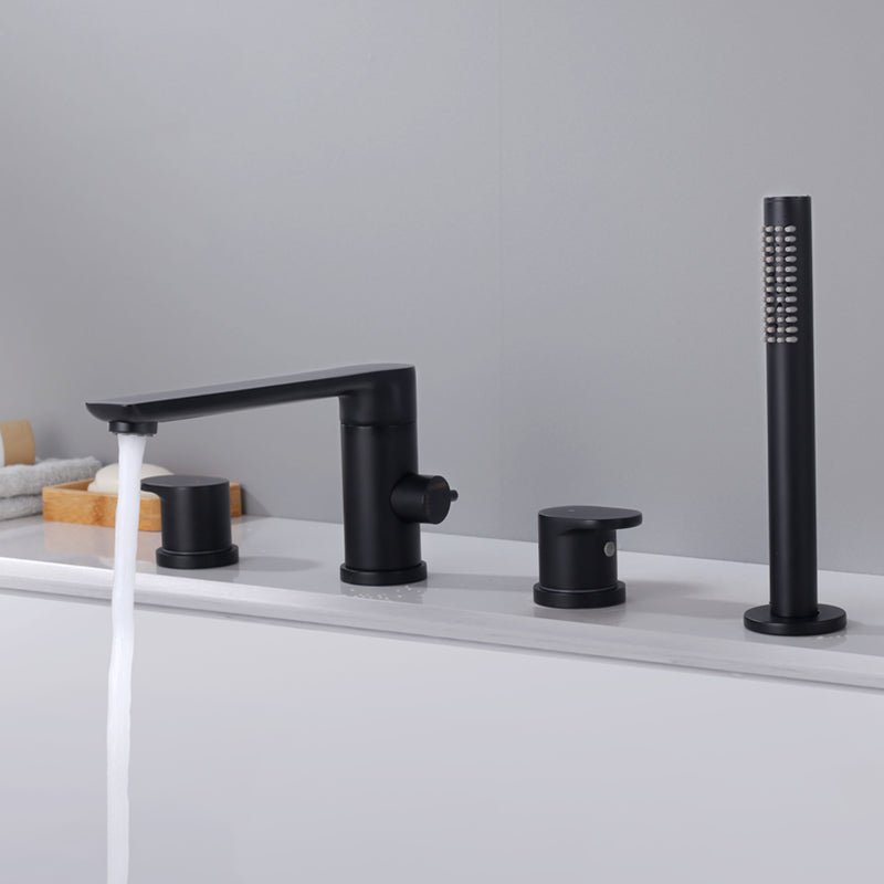Modern Deck Mounted Metal Freestanding Tub Filler Low Arc Freestanding Faucet in Black