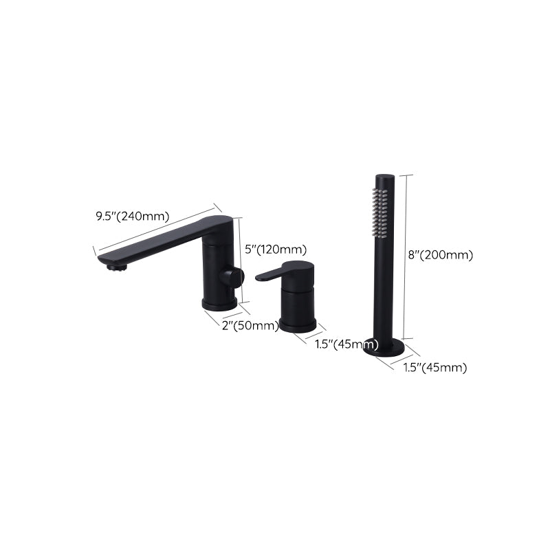 Modern Deck Mounted Metal Freestanding Tub Filler Low Arc Freestanding Faucet in Black