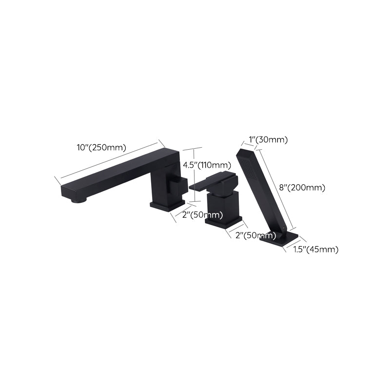 Modern Deck Mounted Metal Freestanding Tub Filler Low Arc Freestanding Faucet in Black