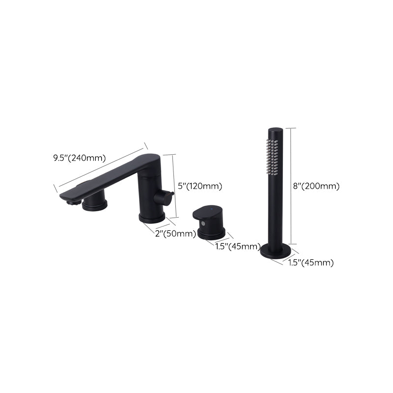 Modern Deck Mounted Metal Freestanding Tub Filler Low Arc Freestanding Faucet in Black