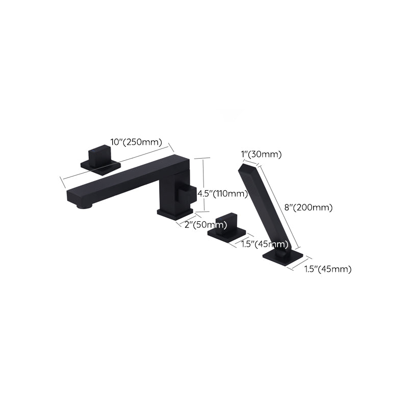Modern Deck Mounted Metal Freestanding Tub Filler Low Arc Freestanding Faucet in Black