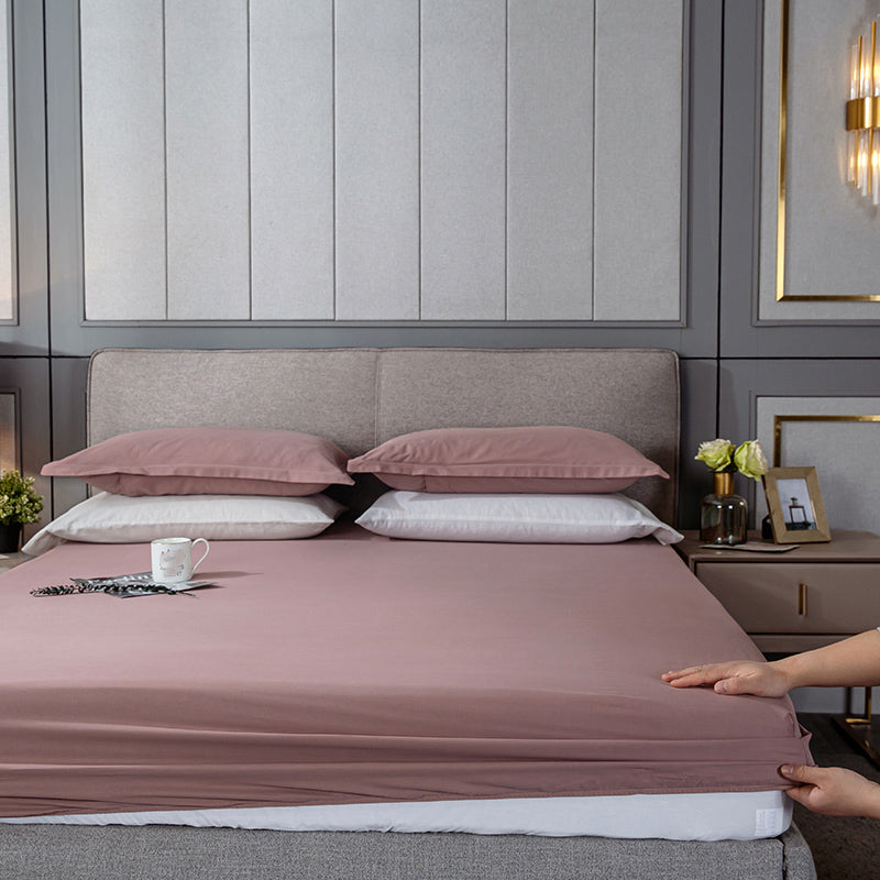 Fade Resistant Bed Sheet Solid Color One Piece Breathable Fitted Sheet