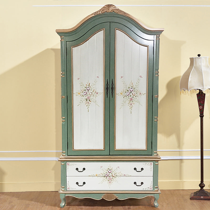 Matte Finish Wood Cabinet with Garment Rod Coastal Storage Cabinet with Hinged Doors