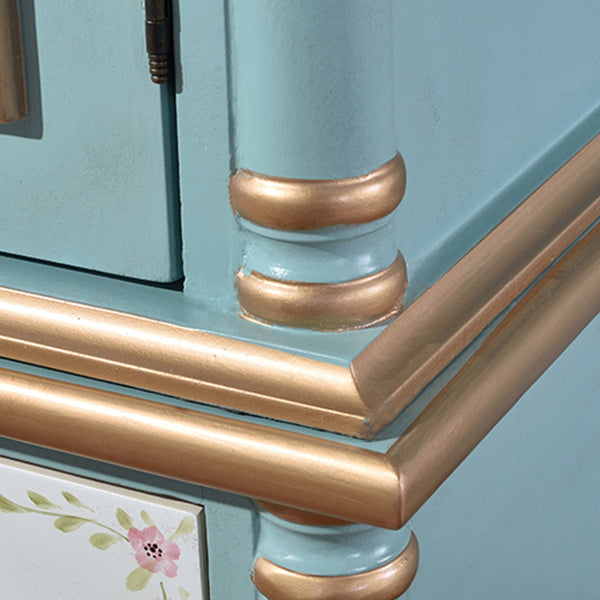 Matte Finish Wood Cabinet with Garment Rod Coastal Storage Cabinet with Hinged Doors