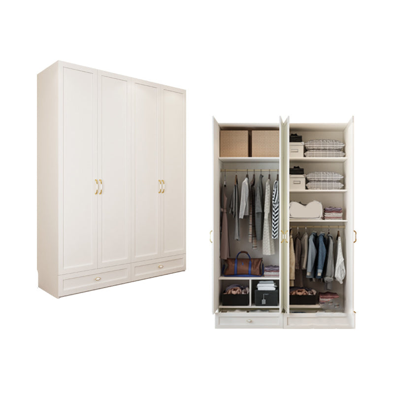 Engineered Wood Wardrobe Closet with Shelves White Wardrobe Cabinet
