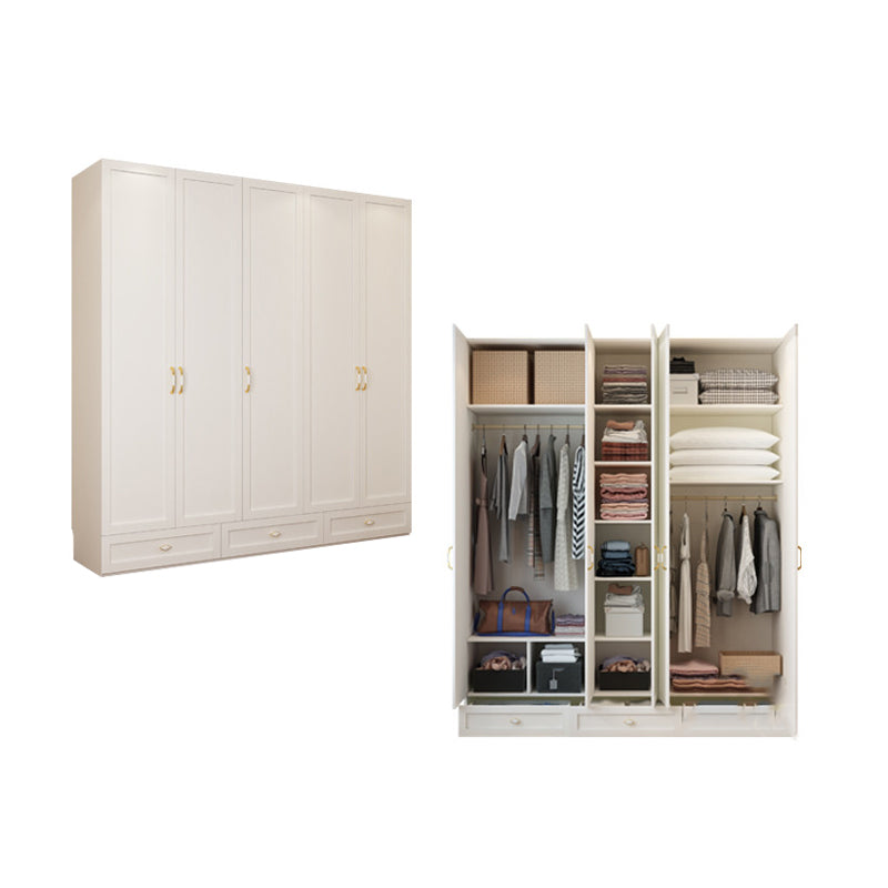 Engineered Wood Wardrobe Closet with Shelves White Wardrobe Cabinet