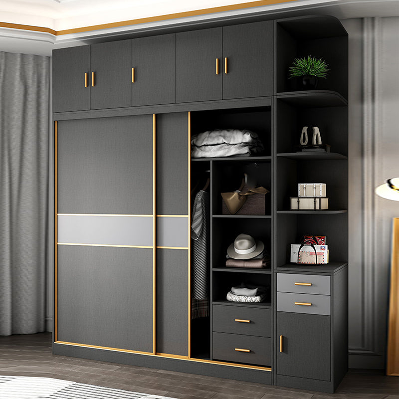 Grey Engineered Wood Wardrobe Cabinet Contemporary Wardrobe Armoire