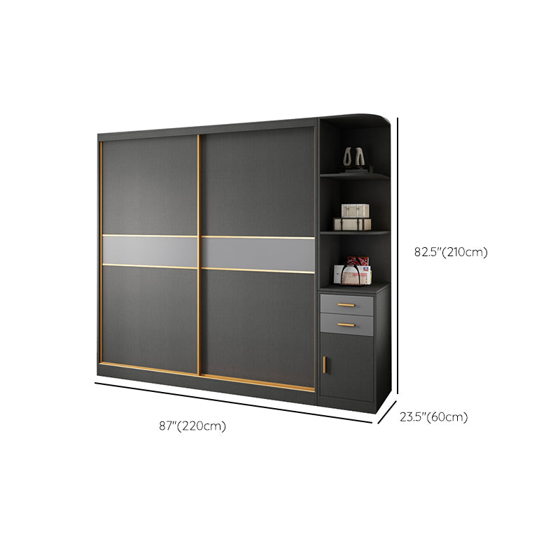 Grey Engineered Wood Wardrobe Cabinet Contemporary Wardrobe Armoire