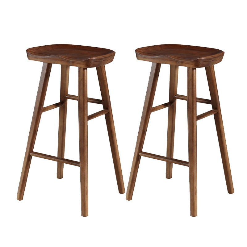 Solid Wood Dining Stool Contemporary Backless Bar Stool with Footrest