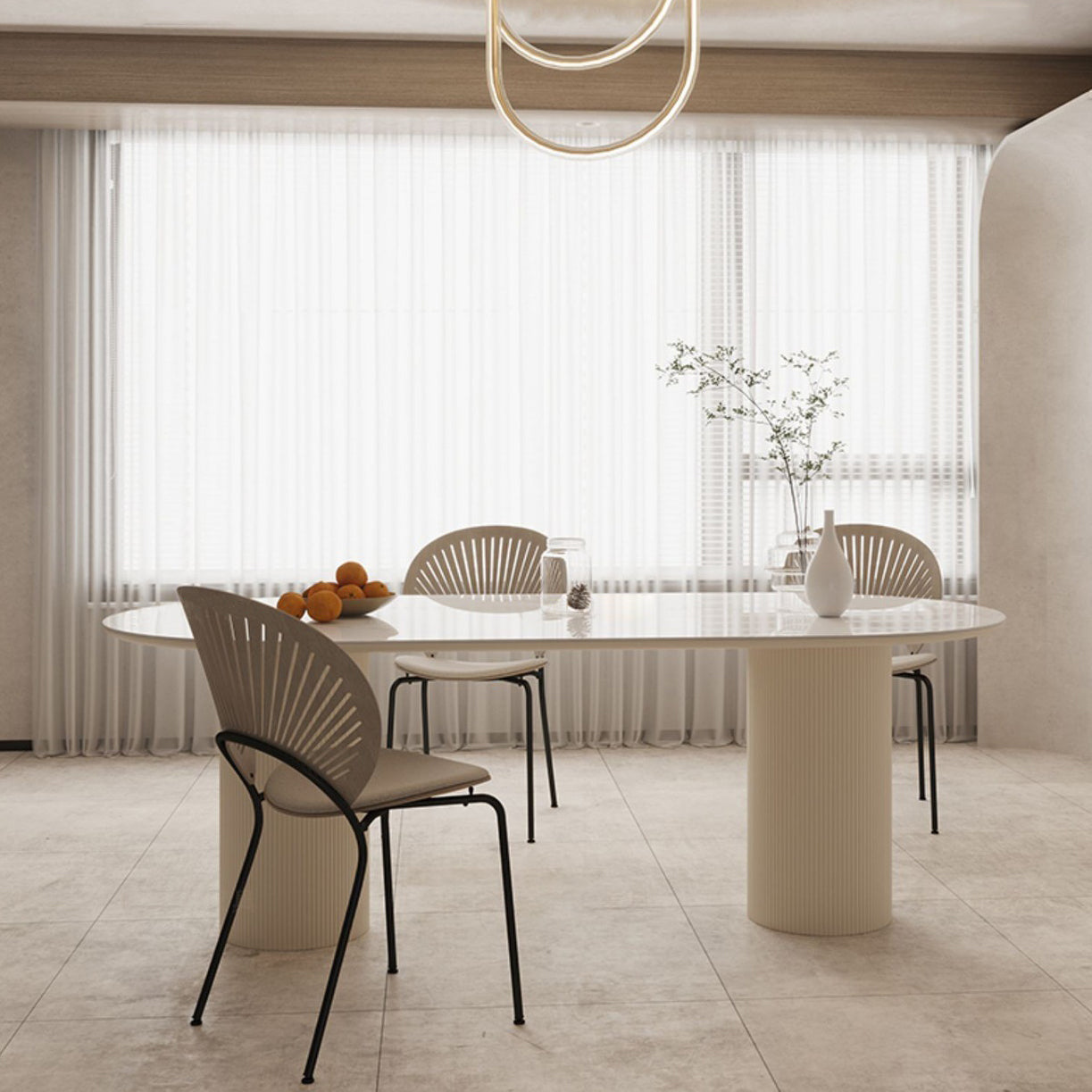 Modern Style Oval Table Set 1/4/5/6/7 Pieces Dining Set with Metal Legs