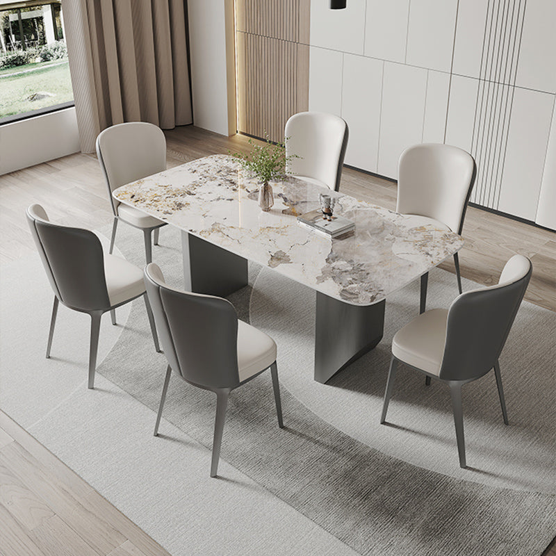 Contemporary Dining Set 1/5/7 Pcs Sintered Stone Dining Table with Upholstered Chairs