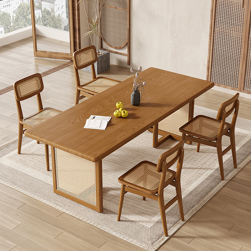 Modern Dining Set 1/5 Pcs Solid Wood Dining Table and Chairs in Brown