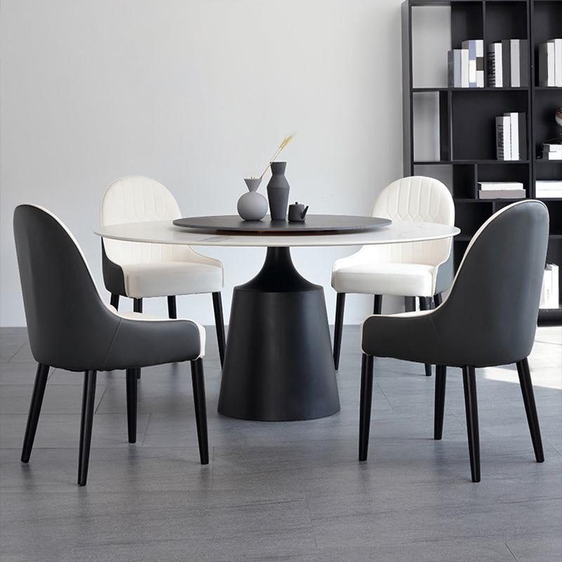 Modern Dining Set 1/5/7 Pcs Round Sintered Stone Dining Table with Upholstered Chairs