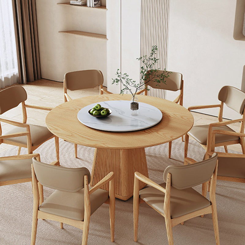 Round Dining Table Set 1/5/7/9 Pcs Ash Solid Wood Dining Table and Arm Chairs