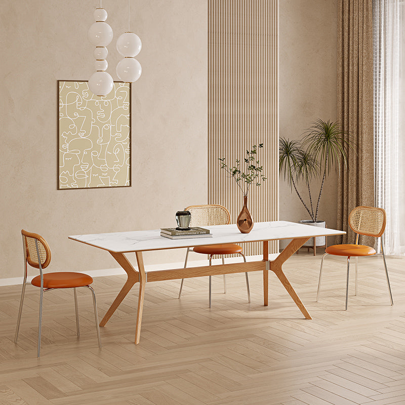 Nordic 1/4/5/7 Pieces Furniture Rectangle Stone Dining Table Set in White